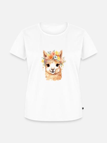 Alpaka mit Blumen - Frauen Premium Bio T-Shirt - Weiß
