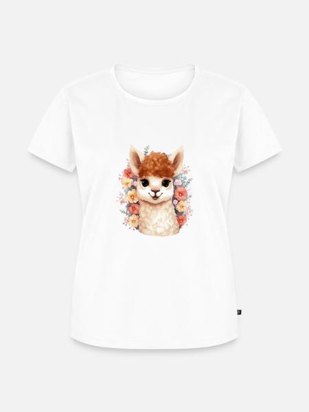 Alpaka mit Blumen - Frauen Premium Bio T-Shirt - Weiß