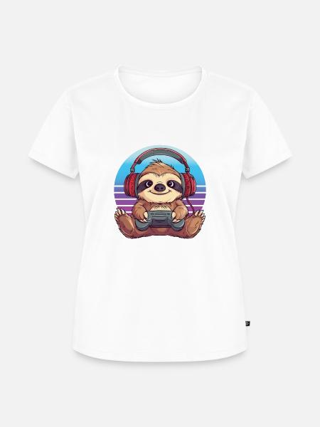 Faultier gaming Retro - Frauen Premium Bio T-Shirt - Weiß