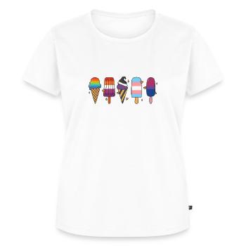 LGBTQ Pride Eis Design – Liebe Vielfalt CSD - Frauen Premium Bio T-Shirt - Weiß - Vorne - AI Model Female 172 dark (172cm)