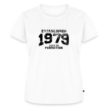 established 1979 - aged to perfection(nl) - Vrouwen Premium Bio T-shirt - wit - Voor - AI Model Female 172 dark (172cm)