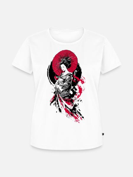 Geisha Parasol Rot Schwarz - Frauen Premium Bio T-Shirt - Weiß