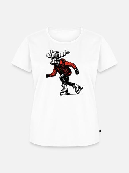 Schlittschuh laufener Elch - Frauen Premium Bio T-Shirt - Weiß