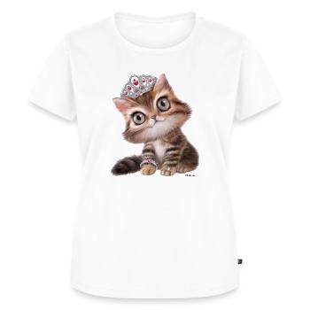 P.D. Moreno Katze Mit Krone - Frauen Premium Bio T-Shirt - Weiß - Vorne - AI Model Female 172 dark (172cm)