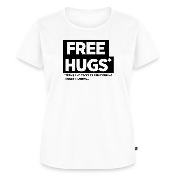 FREE HUGS — pendant l’entraînement de rugby - T-shirt Premium bio Femme - blanc - Devant - AI Model Female 172 dark (172cm)