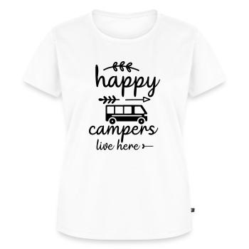 Des campeurs heureux vivent ici - T-shirt Premium bio Femme - blanc - Devant - AI Model Female 172 dark (172cm)