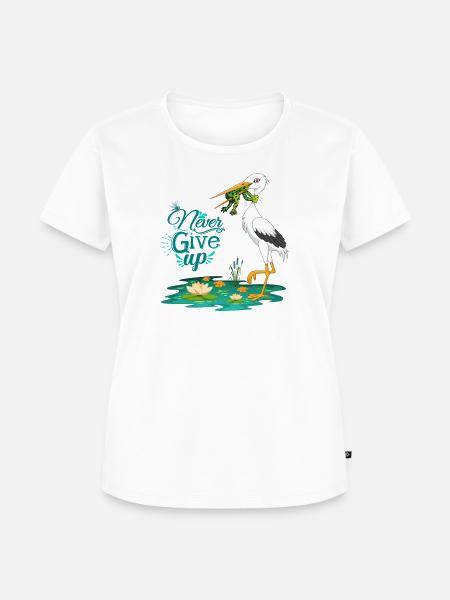 Never Give Up 🐸 Niemals aufgeben Frosch vs Storch - Frauen Premium Bio T-Shirt - Weiß