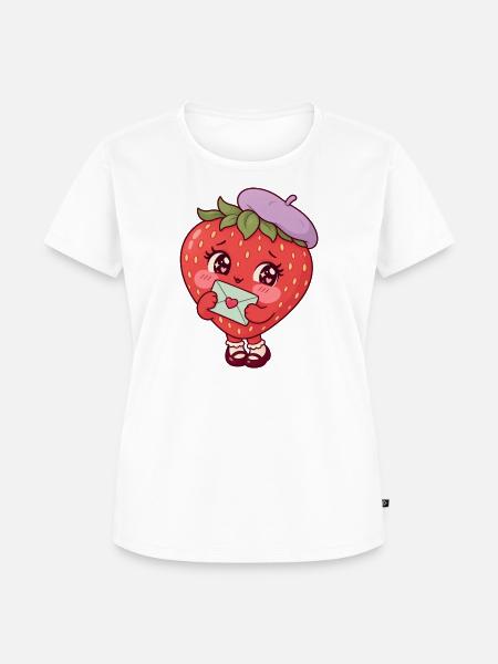 Erdbeere mit Liebesbrief – niedliche Fruchtfigur - Frauen Premium Bio T-Shirt - Weiß