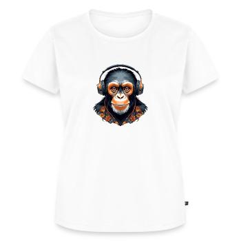 Schimpanse - Affe, der Musik hört - Frauen Premium Bio T-Shirt - Weiß - Vorne - AI Model Female 172 dark (172cm)