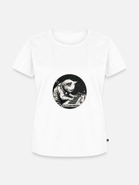 Space Synth Katze - Frauen Premium Bio T-Shirt - Weiß