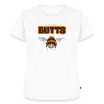 Lustiger Spruch I like big butts mit Hummel-Popo - Frauen Premium Bio T-Shirt - Weiß - Vorne - AI Model Female 172 dark (172cm)