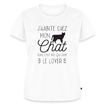 Chat Noir Mignon, J'habite chez mon chat - T-shirt Premium bio Femme - blanc - Devant - AI Model Female 172 dark (172cm)