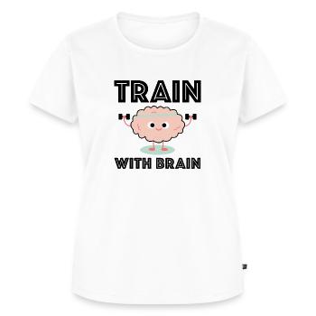Trainiere mit Köpfchen | Fitness, Gehirn, Hantel - Frauen Premium Bio T-Shirt - Weiß - Vorne - AI Model Female 172 dark (172cm)