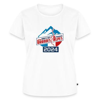 Route des Grandes Alpes Sticker | farbig | 2024 - Frauen Premium Bio T-Shirt - Weiß - Vorne - AI Model Female 172 dark (172cm)