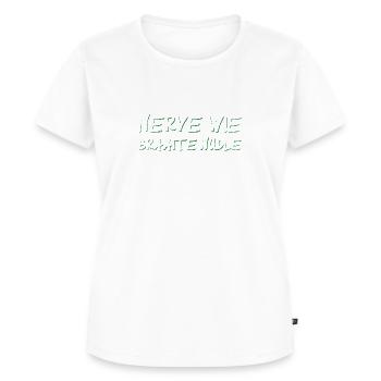 Badische Sprüche > Nerve wie braaite Nudle - Frauen Premium Bio T-Shirt - Weiß - Vorne - AI Model Female 172 dark (172cm)