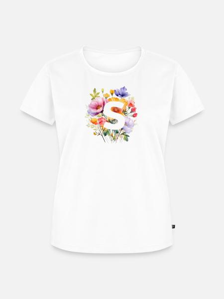 S Monogramm , bunter Blumenstrauss - Frauen Premium Bio T-Shirt - Weiß