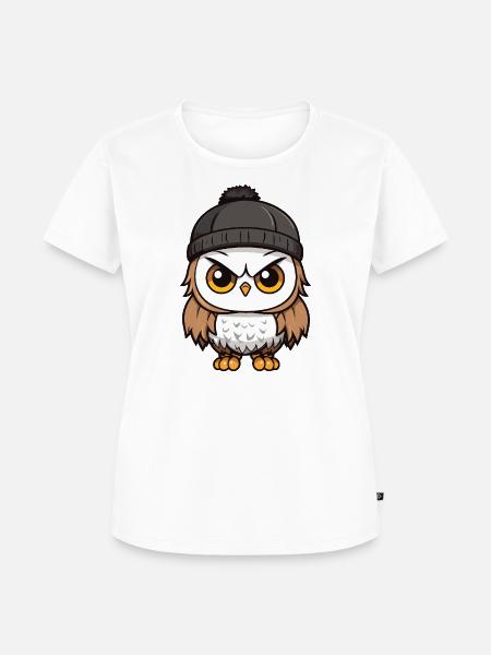 Eule Comic Winter Cozy - Frauen Premium Bio T-Shirt - Weiß