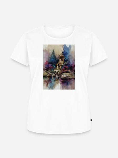 Aquarellgarten der blauen Pagode - Frauen Premium Bio T-Shirt - Weiß