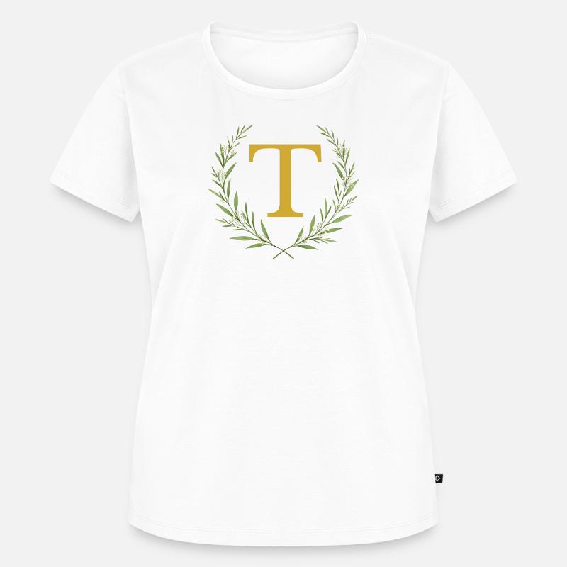 T Monogram, Eucalyptus Wreath, Personalizable - Women's Premium Organic T-shirt - white