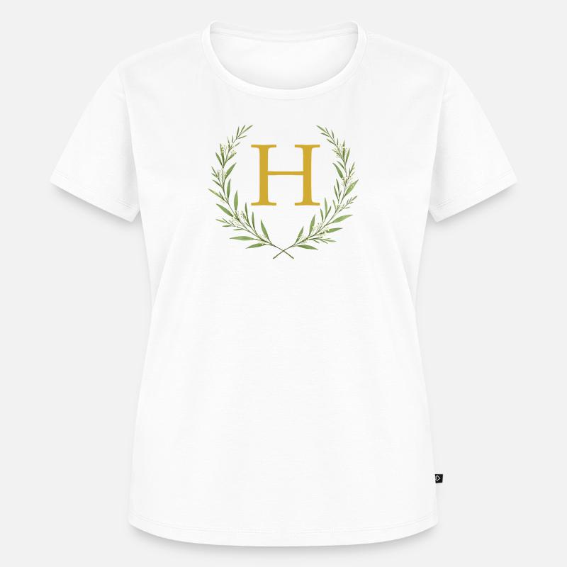 H Monogram, Eucalyptus Wreath, Personalizable - Women's Premium Organic T-shirt - white