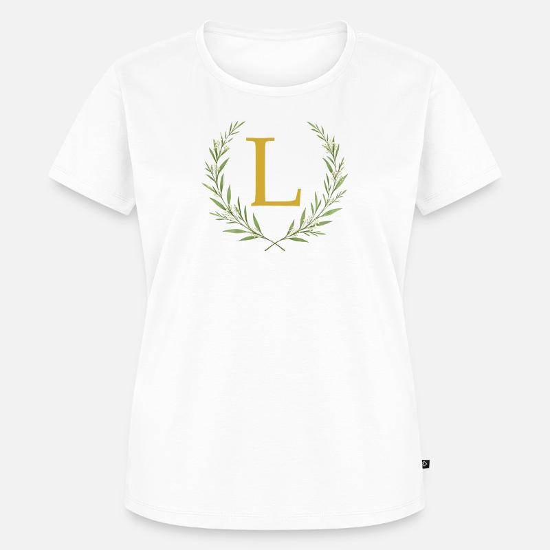 L Monogram, Eucalyptus Wreath, Personalizable - Women's Premium Organic T-shirt - white