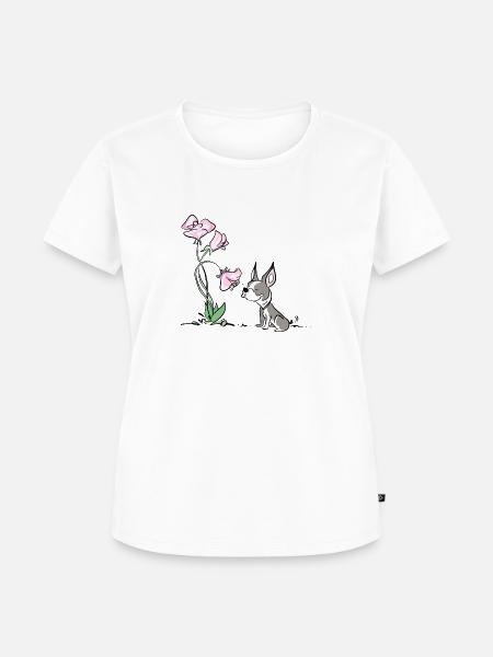 Süßer Hund mit Blümchen - Frauen Premium Bio T-Shirt - Weiß