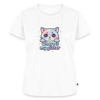Chat Kawaii triste – Où sont mes paillettes ? - T-shirt Premium bio Femme - blanc - Devant - AI Model Female 172 dark (172cm)
