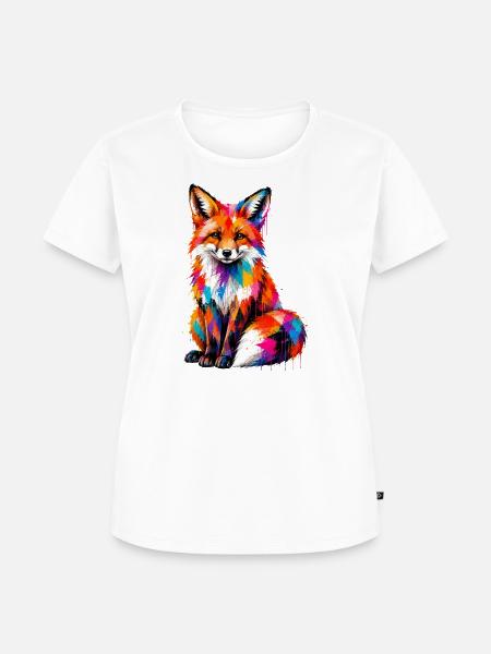 Bunter Fuchs mit Farbklecksen - Frauen Premium Bio T-Shirt - Weiß