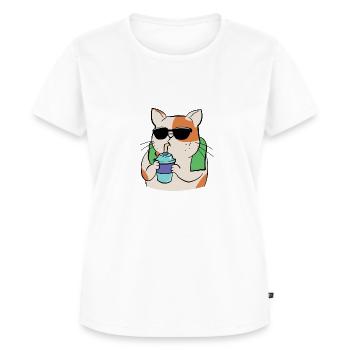 Katze beim Sport mit Trinkbecher und Handtuch - Frauen Premium Bio T-Shirt - Weiß - Vorne - AI Model Female 172 dark (172cm)