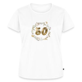 Numéro 50, paillettes, couronne boho, personnalisable - T-shirt Premium bio Femme - blanc - Devant - AI Model Female 172 dark (172cm)