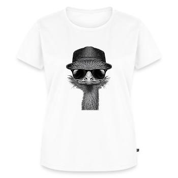 Strauß Emu mit Sonnenbrille und Hut. - Frauen Premium Bio T-Shirt - Weiß - Vorne - AI Model Female 172 dark (172cm)