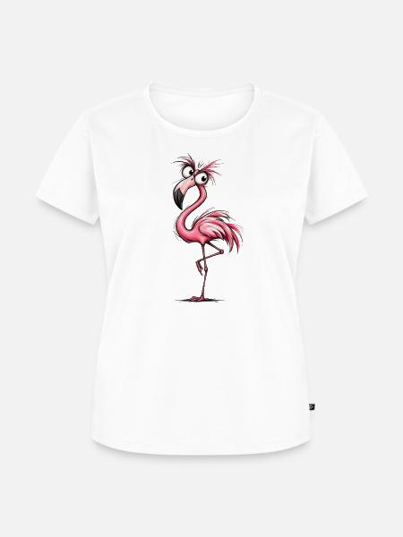 Flamingo Karikatur Pink Groove - Frauen Premium Bio T-Shirt - Weiß