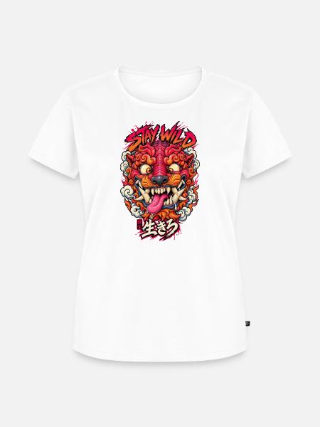 Stay Wild Tiger Neon Kopf - Frauen Premium Bio T-Shirt - Weiß