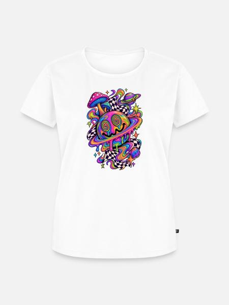 Regenbogenplaneten und Kosmos-Pilze - Frauen Premium Bio T-Shirt - Weiß