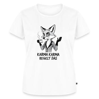 Karma Fuchs – Lustiges Spruch für Schlaue - Frauen Premium Bio T-Shirt - Weiß - Vorne - AI Model Female 172 dark (172cm)