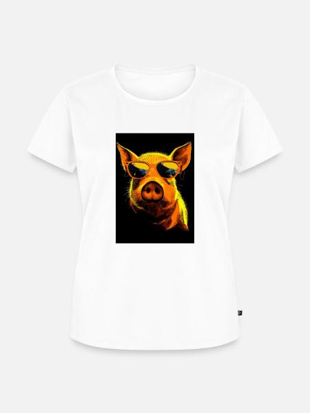 Pig with Sunglasses - Frauen Premium Bio T-Shirt - Weiß