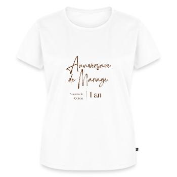 Anniversaire de mariage noce de coton 1 ans - T-shirt Premium bio Femme - blanc - Devant - AI Model Female 172 dark (172cm)