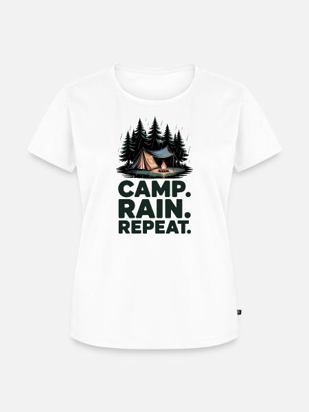 Camp Rain Repeat Camping - Frauen Premium Bio T-Shirt - Weiß