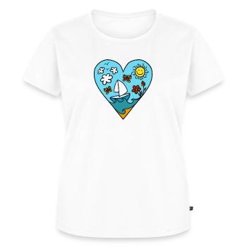 Segelboot, Herz, Sonne, Sommer, Wellen, Urlaub - Frauen Premium Bio T-Shirt - Weiß - Vorne - AI Model Female 172 dark (172cm)