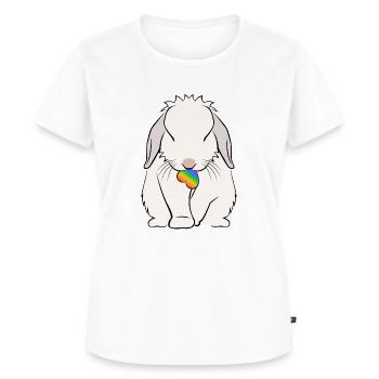 Kaninchen Hase LGBT Regenbogen Herz weiß - Frauen Premium Bio T-Shirt - Weiß - Vorne - AI Model Female 172 dark (172cm)