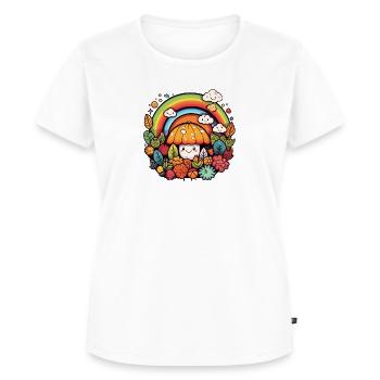 Herbst-Regenbogenpilz im Kawaii-Garten - Frauen Premium Bio T-Shirt - Weiß - Vorne - AI Model Female 172 dark (172cm)