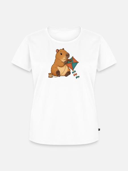 Capybara baut einen Papierdrachen - Frauen Premium Bio T-Shirt - Weiß
