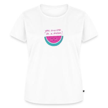 Wassermelone mit Satz - Frauen Premium Bio T-Shirt - Weiß - Vorne - AI Model Female 172 dark (172cm)