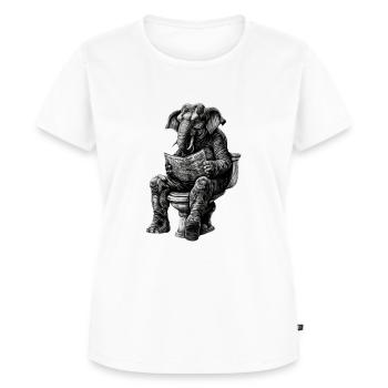 Elefant auf Toilette mit Zeitung – Schwarz-Weiß - Frauen Premium Bio T-Shirt - Weiß - Vorne - AI Model Female 172 dark (172cm)