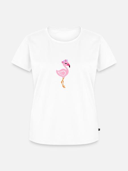 Flamingo mit Flower Headband - Frauen Premium Bio T-Shirt - Weiß
