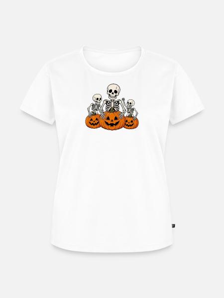 Halloween Skelett Kürbis - Frauen Premium Bio T-Shirt - Weiß