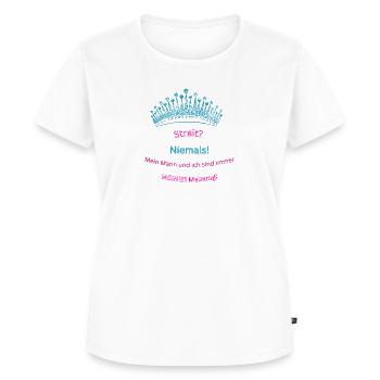 Mein Mann und ich sind immer (M)einer Meinung - Frauen Premium Bio T-Shirt - Weiß - Vorne - AI Model Female 172 dark (172cm)