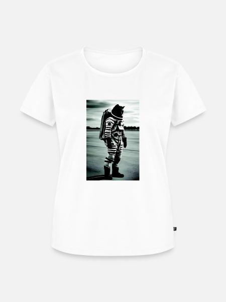 Kosmonautenkatze auf Asphalt - Frauen Premium Bio T-Shirt - Weiß