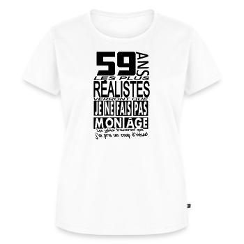 59 ans / anniversaire 59 ans / t-shirt 59 ans - T-shirt Premium bio Femme - blanc - Devant - AI Model Female 172 dark (172cm)