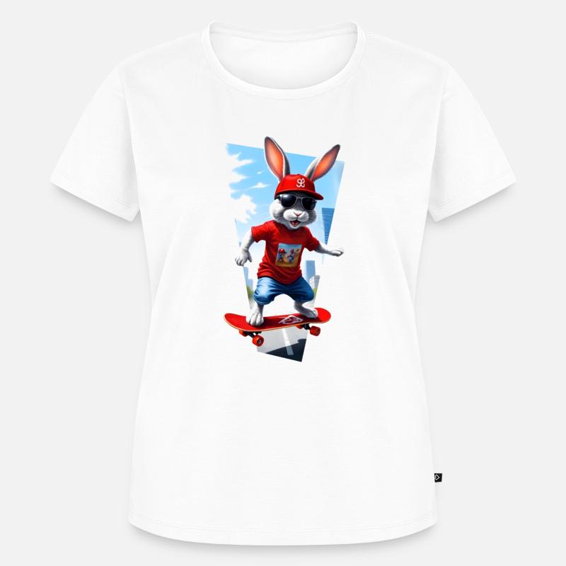Cooler Hase oder Osterhase skatet auf Skateboard - Frauen Premium Bio T-Shirt - Weiß